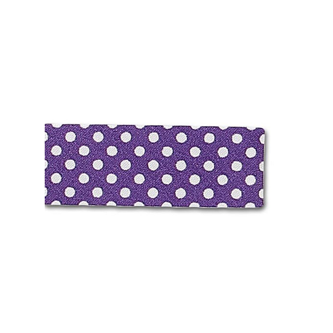 Single Fold Bias Dots White on Purple 20mm (by meter)