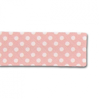 Single Fold Bias Dots White on Pink 20mm (by meter)