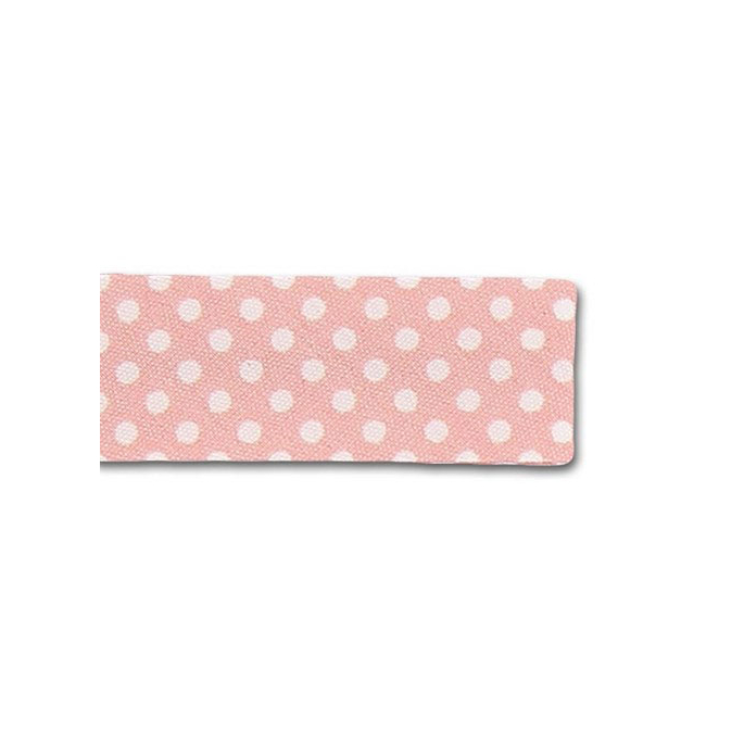 Single Fold Bias Dots White on Pink 20mm (by meter)