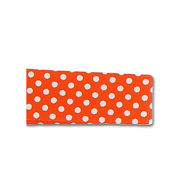 Single Fold Bias Dots White on Orange 20mm (by meter)