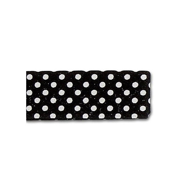 Single Fold Bias Dots White on Black 20mm (by meter)