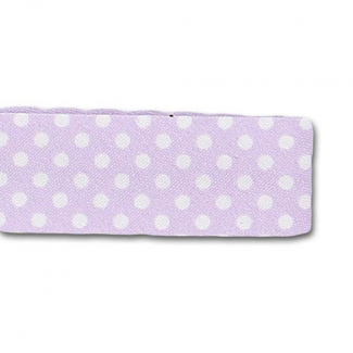 Single Fold Bias Dots White on Lilac 20mm (by meter)