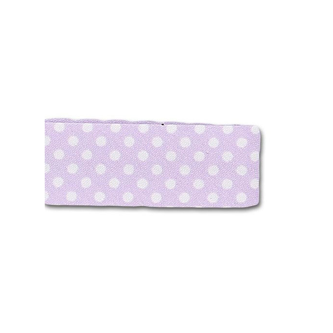 Single Fold Bias Dots White on Lilac 20mm (by meter)