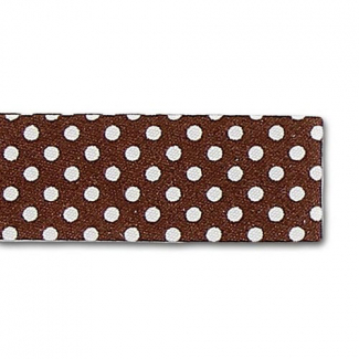 Single Fold Bias Dots White on Brown 20mm (by meter)