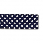 Single Fold Bias Dots White on Navy Blue 20mm (by meter)