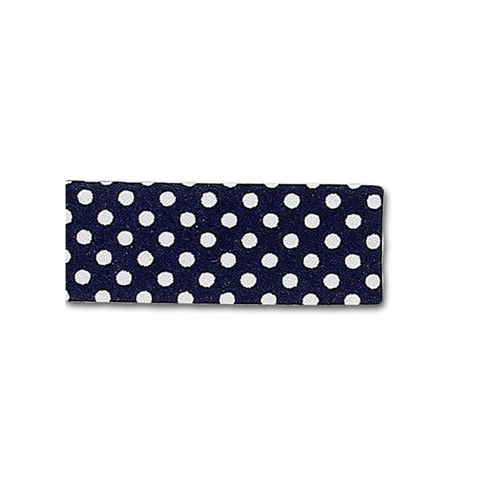 Single Fold Bias Dots White on Navy Blue 20mm (by meter)
