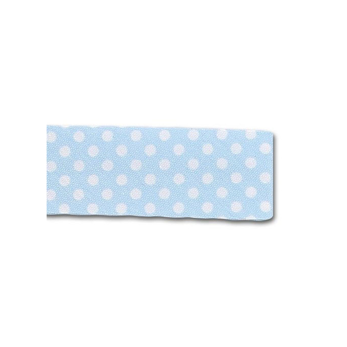 Single Fold Bias Dots White on Blue 20mm (25m roll)