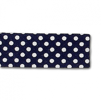 Single Fold Bias Dots White on Navy Blue 20mm (25m roll)