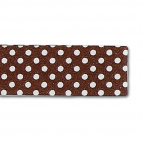 Single Fold Bias Dots White on Brown 20mm (25m roll)