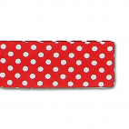 Single Fold Bias Dots White on Red 20mm (25m roll)