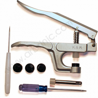 KAM brand pliers for plastic snaps (with owl + dies for T3/5/T8)