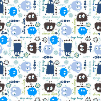 PUL poly print Ooga Booga Blue 140cm (per 10cm)