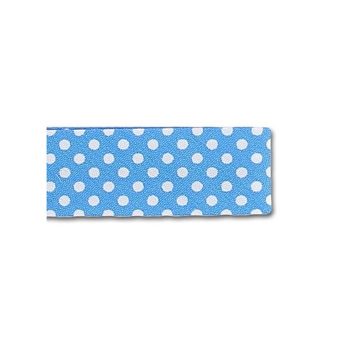 Single Fold Bias Dots White on Aqua Blue 20mm (25m roll)