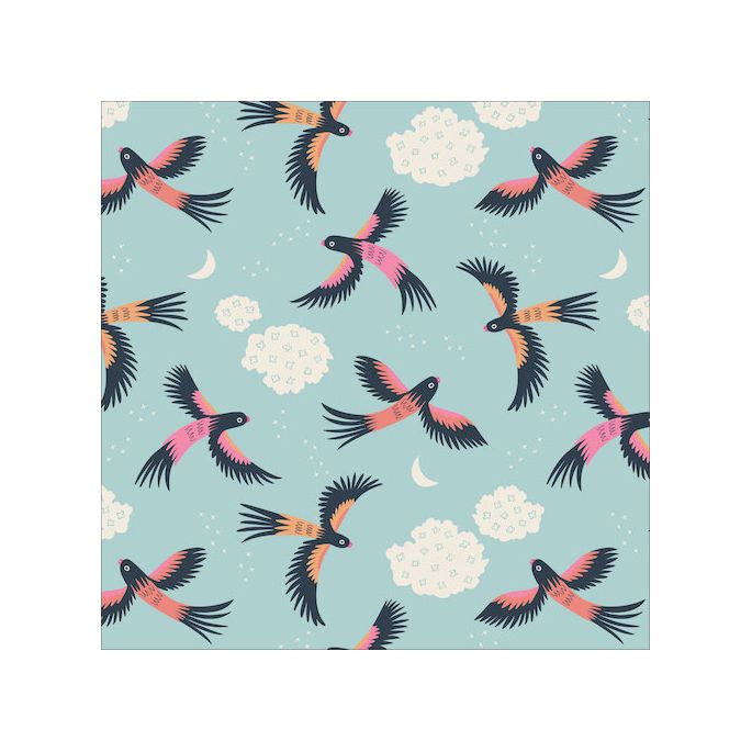 Organic cotton Popeline Tropical Garden Parrot Play Cloud9