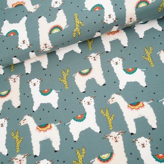 Organic cotton jersey Dusty green Llamas