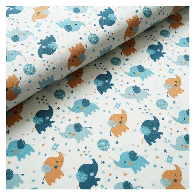 Organic cotton jersey Blue Elephants