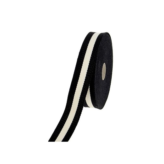 Cotton Webbing 30mm Black/Eggshell (15m roll)