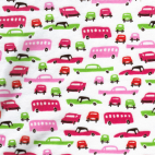 PUL poly print Retro cars Pink width 140cm (per 10cm)