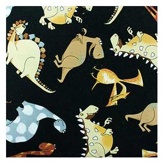 Cotton woven Yellow Dinos on black Timeless Treasure (per 10cm)